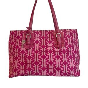 Vintage Fossil Pink Monogram Double Strap Tote Bag